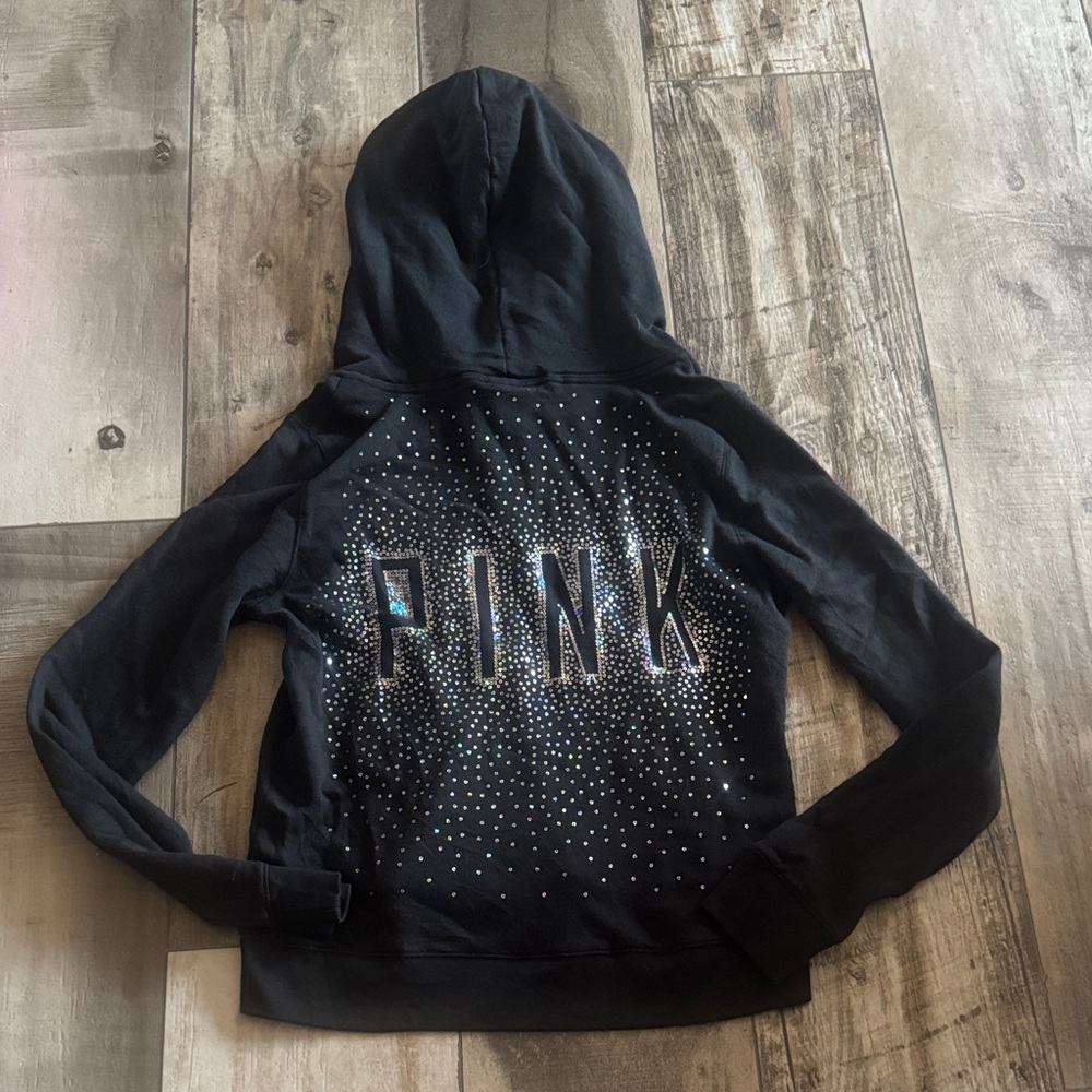 Vs pink y2k sequin zip up hoodie